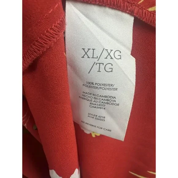 *Flawed* CAbi Afternoon Dress Floral Midi Red 6218 SS Shirt Dress Size XL Sheer - Picture 6 of 15